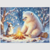 Kerst Polar Beer & Penguin Kampvuur Decoupage Tissuepapier (Voorkant)