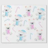 Kerst Polar Beer Roze Blauw Gender Reveal Party Cadeaupapier (Vlak)