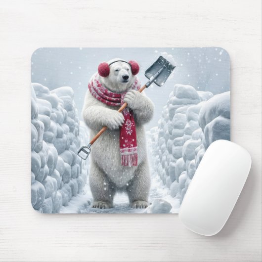Kerst Polar Beer Shoveling Snow Muismat (Met muis)