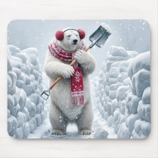 Kerst Polar Beer Shoveling Snow Muismat (Voorkant)