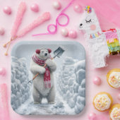 Kerst Polar Beer Shoveling Snow Papieren Bordje (Feest)
