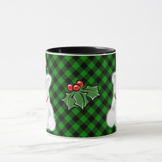Kerst polar beer welp classic groen plaid mok (Midden)