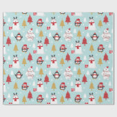 Kerst Polar Beren en Pinguïns Cadeaupapier (Vlak)