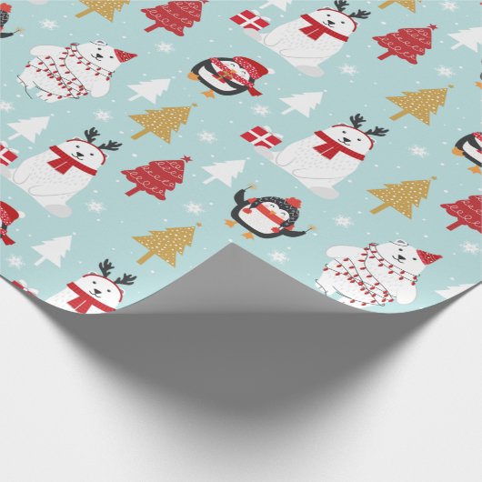 Kerst Polar Beren en Pinguïns Cadeaupapier (Hoek)