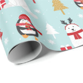 Kerst Polar Beren en Pinguïns Cadeaupapier (Rol Hoek)