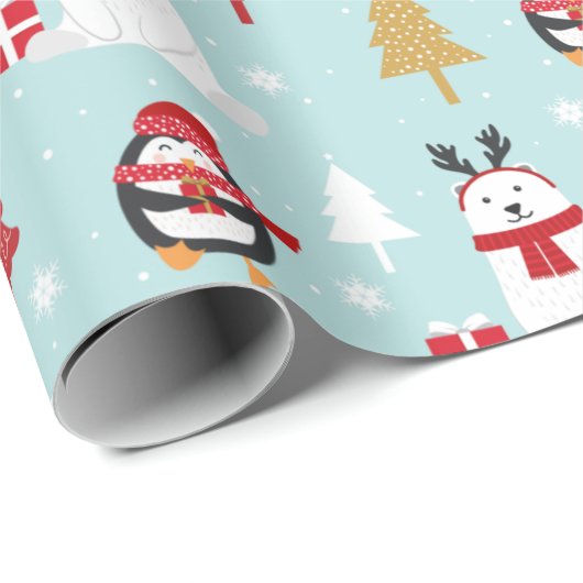 Kerst Polar Beren en Pinguïns Cadeaupapier (Rol Hoek)