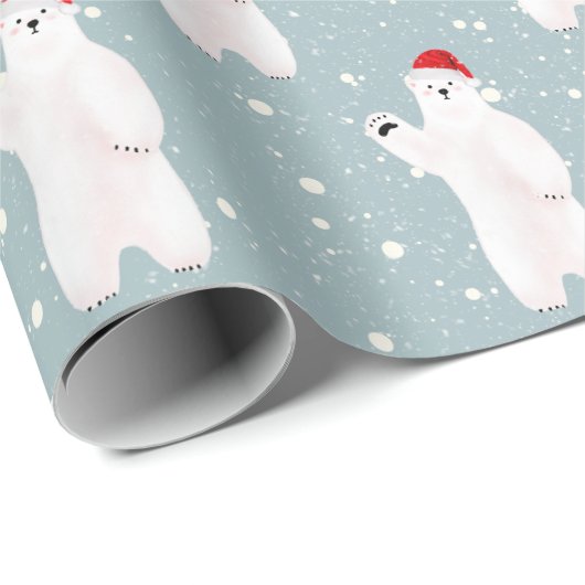 Kerst Polar Beren in Sneeuwvlokken Wrapping Papier (Rol Hoek)