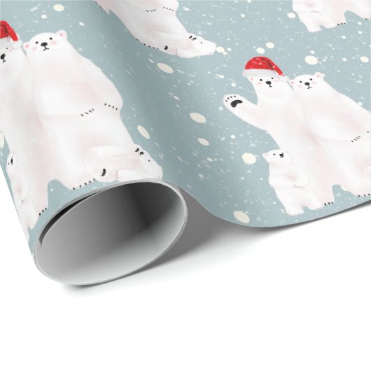 Kerst Polar Beren in Sneeuwvlokken Wrapping Papier (Rol Hoek)