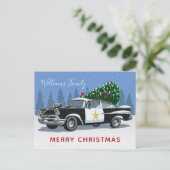 Kerst  politie auto boom monogram feestdagenkaart (Staand voorkant)