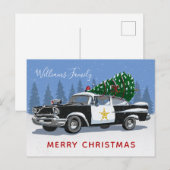 Kerst  politie auto boom monogram feestdagenkaart (Voorkant / Achterkant)