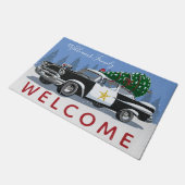 Kerst Politie Auto Monogram Naam Welkom Deurmat (Schuin)