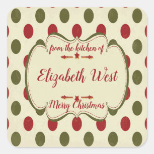 Kerst Polka Stippen, Koekjes en Traktaties, Op Maa Vierkante Sticker