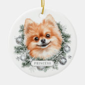 Kerst Pomeranian Dog Ceramic Circle Ornament (Voorkant)