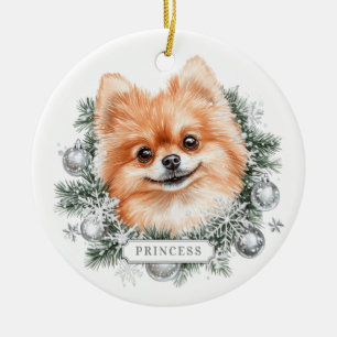 Kerst Pomeranian Dog Ceramic Circle Ornament