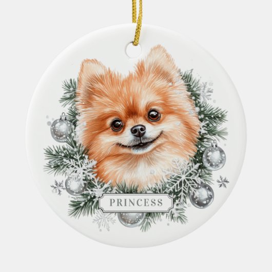Kerst Pomeranian Dog Ceramic Circle Ornament (Voorkant)