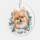 Kerst Pomeranian Dog Ceramic Circle Ornament (Links)
