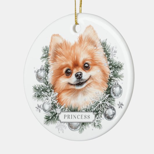 Kerst Pomeranian Dog Ceramic Circle Ornament (Links)