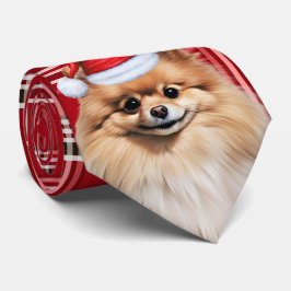 Kerst Pomeranian Hond Rode Kledij Kerstmis Stropdas