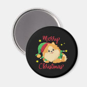 Kerst Pomeranian Merry Xmas Essential T-shirt Magneet (Voorkant / Achterkant)