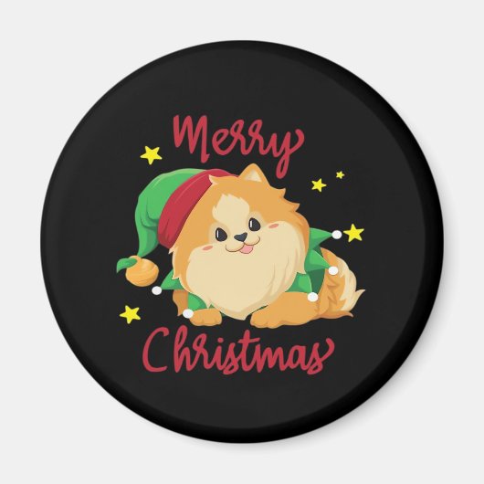 Kerst Pomeranian Merry Xmas Essential T-shirt Magneet (Voorkant)