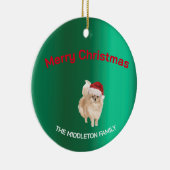 Kerst Pommerse Hond Groen Vrolijk Groet Keramisch Ornament (Rechts)