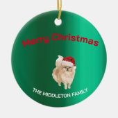 Kerst Pommerse Hond Groen Vrolijk Groet Keramisch Ornament (Voorkant)