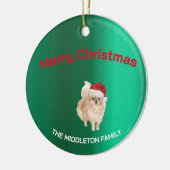 Kerst Pommerse Hond Groen Vrolijk Groet Keramisch Ornament (Links)