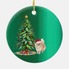 Kerst Pommerse Hond Groen Vrolijk Groet Keramisch Ornament