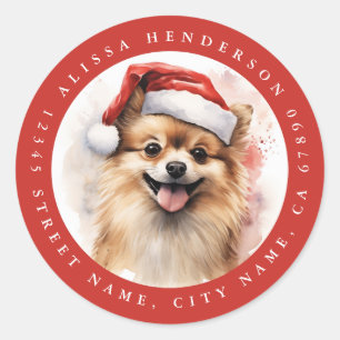Kerst Pommerse Hond Ronde Stickers