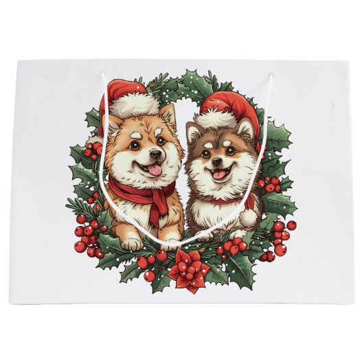 Kerst Pommerse Honden Mistletoe Krans Groot Cadeauzakje (Voorkant)