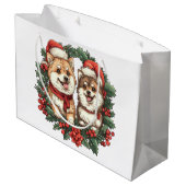 Kerst Pommerse Honden Mistletoe Krans Groot Cadeauzakje (Achterkant Gekanteld)