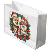 Kerst Pommerse Honden Mistletoe Krans Groot Cadeauzakje (Voorkant Gekanteld)