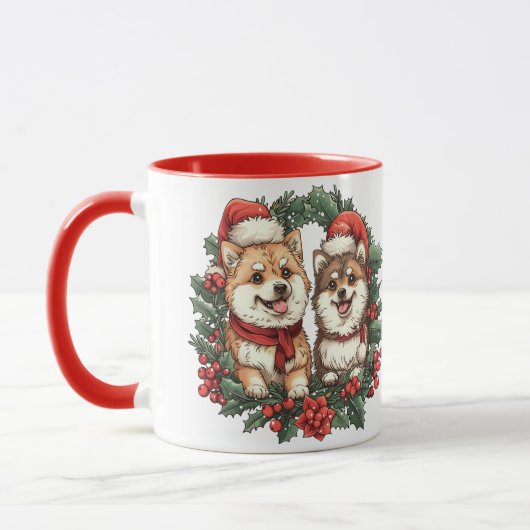 Kerst Pommerse Honden Mistletoe Krans Mok (Links)
