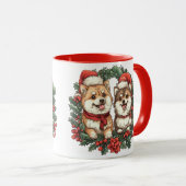Kerst Pommerse Honden Mistletoe Krans Mok (Voorkant rechts)