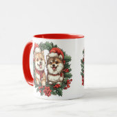 Kerst Pommerse Honden Mistletoe Krans Mok (Voorkant links)