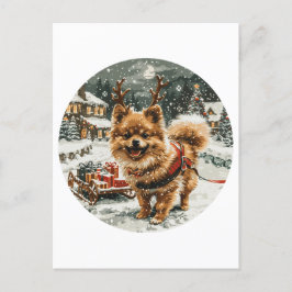 Kerst Pommerse rendierhond Briefkaart