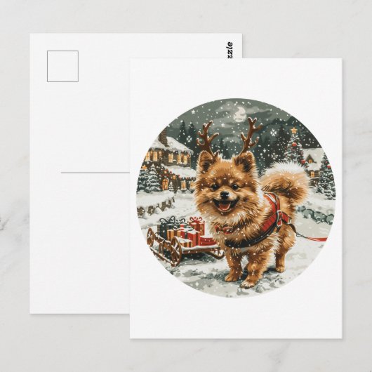 Kerst Pommerse rendierhond Briefkaart (Voorkant / Achterkant)