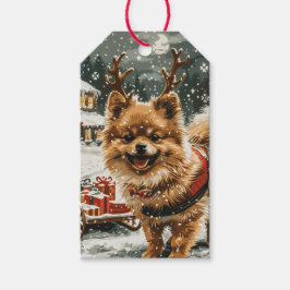 Kerst Pommerse rendierhond Cadeaulabel