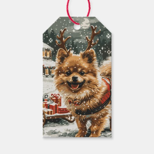 Kerst Pommerse rendierhond Cadeaulabel (Voorkant)
