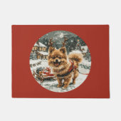 Kerst Pommerse rendierhond Deurmat (Voorkant)