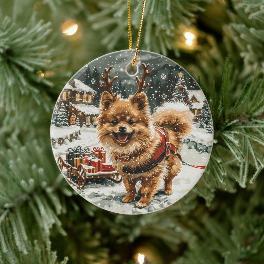 Kerst Pommerse rendierhond Keramisch Ornament (Boom)