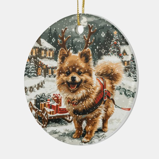 Kerst Pommerse rendierhond Keramisch Ornament (Links)