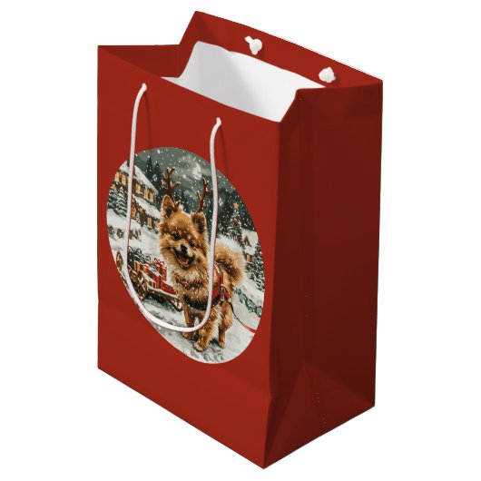 Kerst Pommerse rendierhond Medium Cadeauzakje (Voorkant Gekanteld)