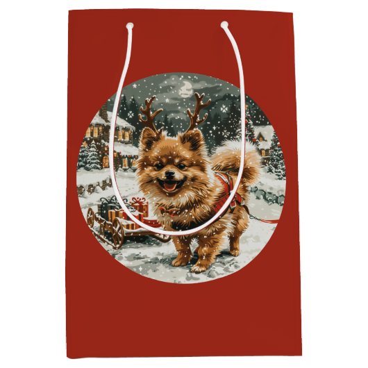 Kerst Pommerse rendierhond Medium Cadeauzakje (Voorkant)