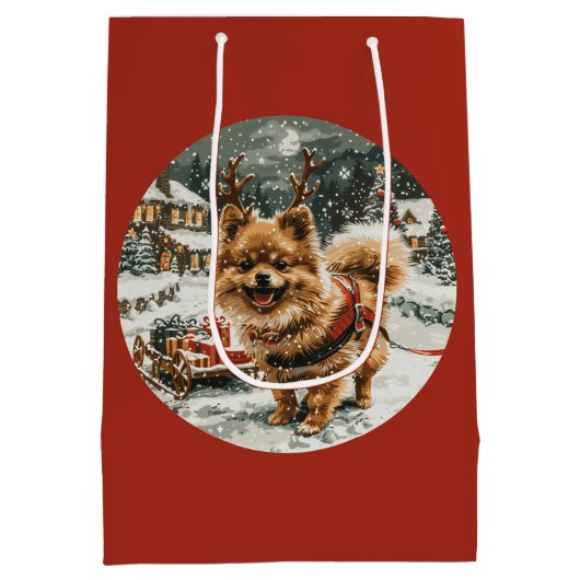 Kerst Pommerse rendierhond Medium Cadeauzakje (Achterkant)