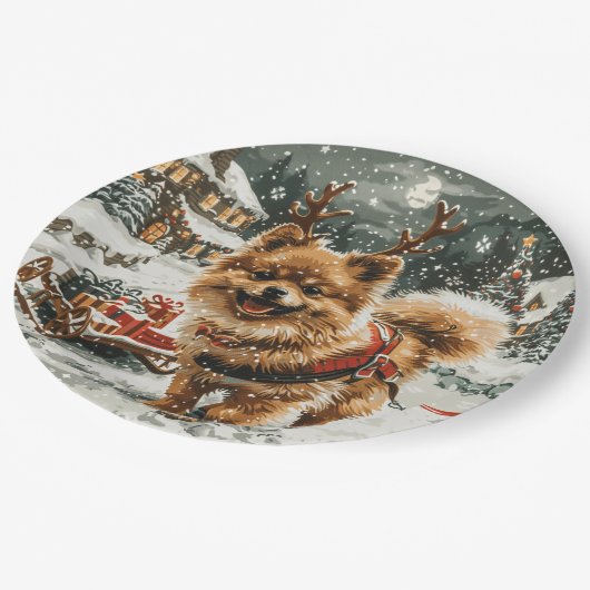 Kerst Pommerse rendierhond Papieren Bordje (Gekanteld)