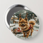 Kerst Pommerse rendierhond Ronde Button 4,0 Cm (Voorkant /achterkant)