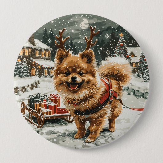 Kerst Pommerse rendierhond Ronde Button 4,0 Cm (Voorkant)