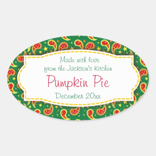 Kerst pompoen taart paisley groen label sticker (Voorkant)