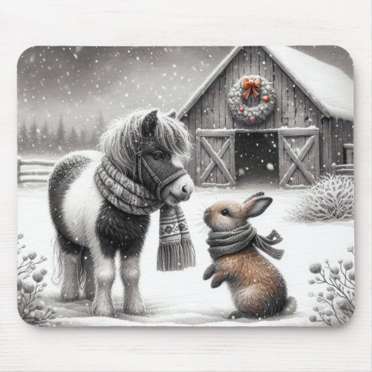 Kerst Pony en Bunny Muismat (Voorkant)